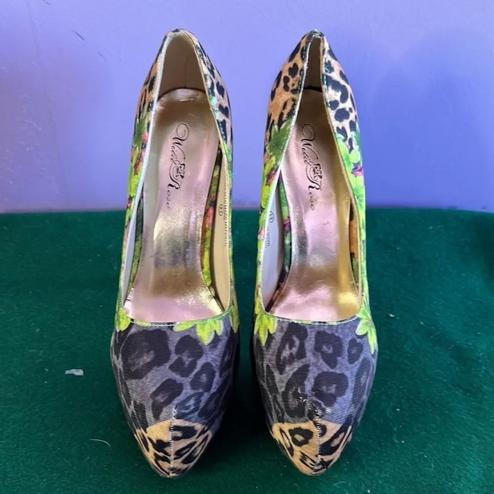 Wild Rose Women’s Platform Shoes Animal Print & Floral Size 8.5 Trendy Heels